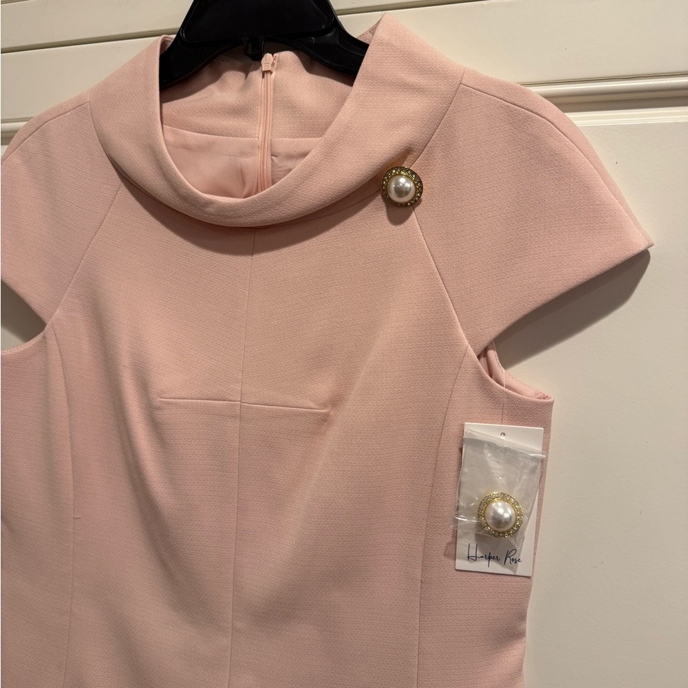 Harper Rose Blush A Line Roll Neck Dress - Picture 3 of 7